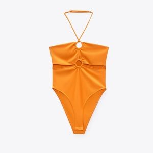 ZARA Orange Ring Cutout Bodysuit Size Medium [1131-991-615]
